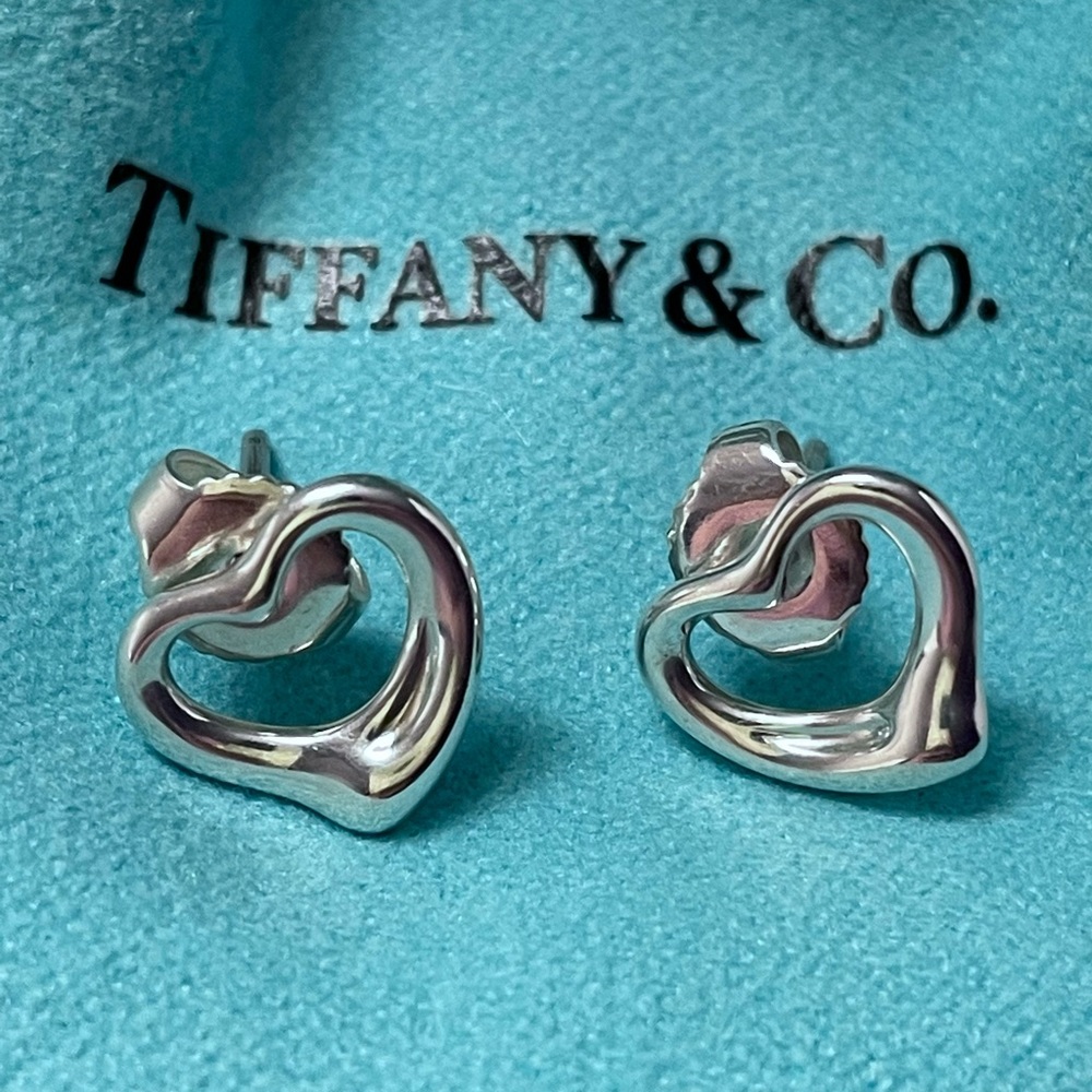 Authentic Tiffany & Co. Elsa Peretti Open Heart Earrings-14K white gold …